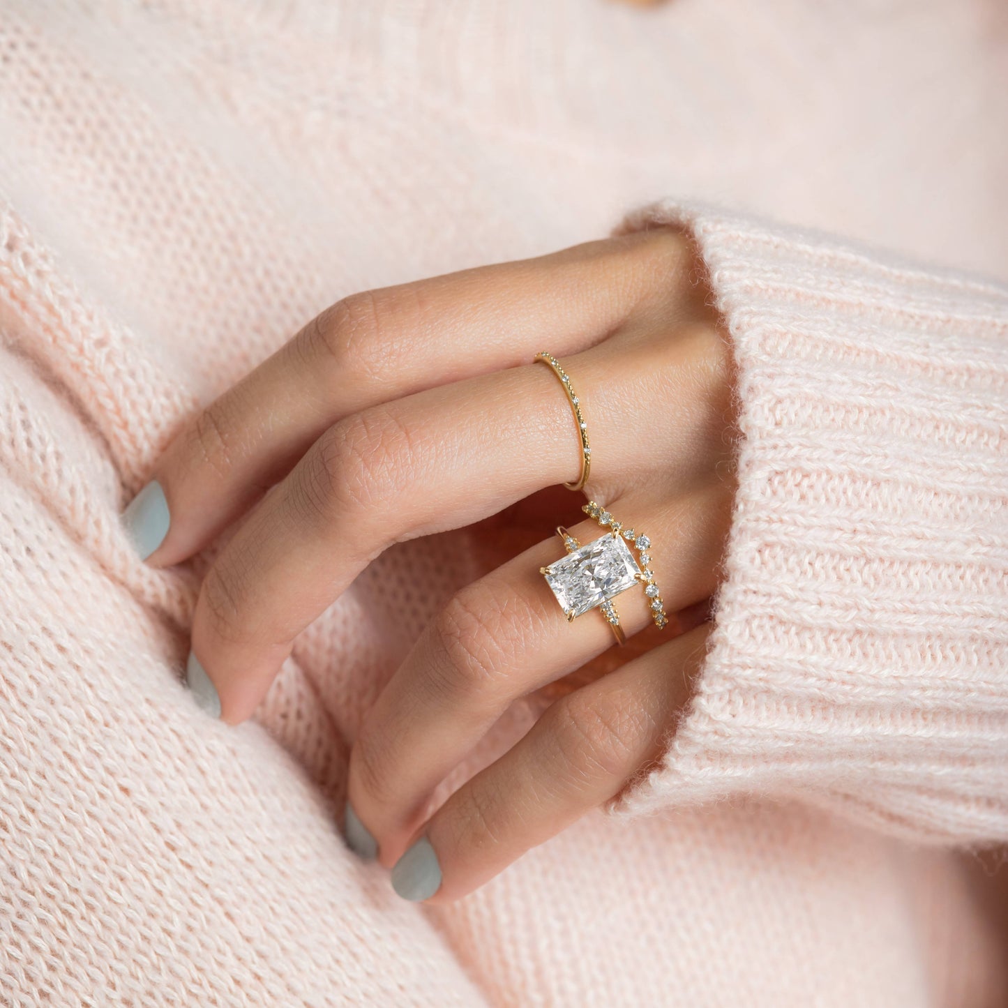 Pave Style-Radiant Lab Grown Diamond Engagement Ring - Detail view
