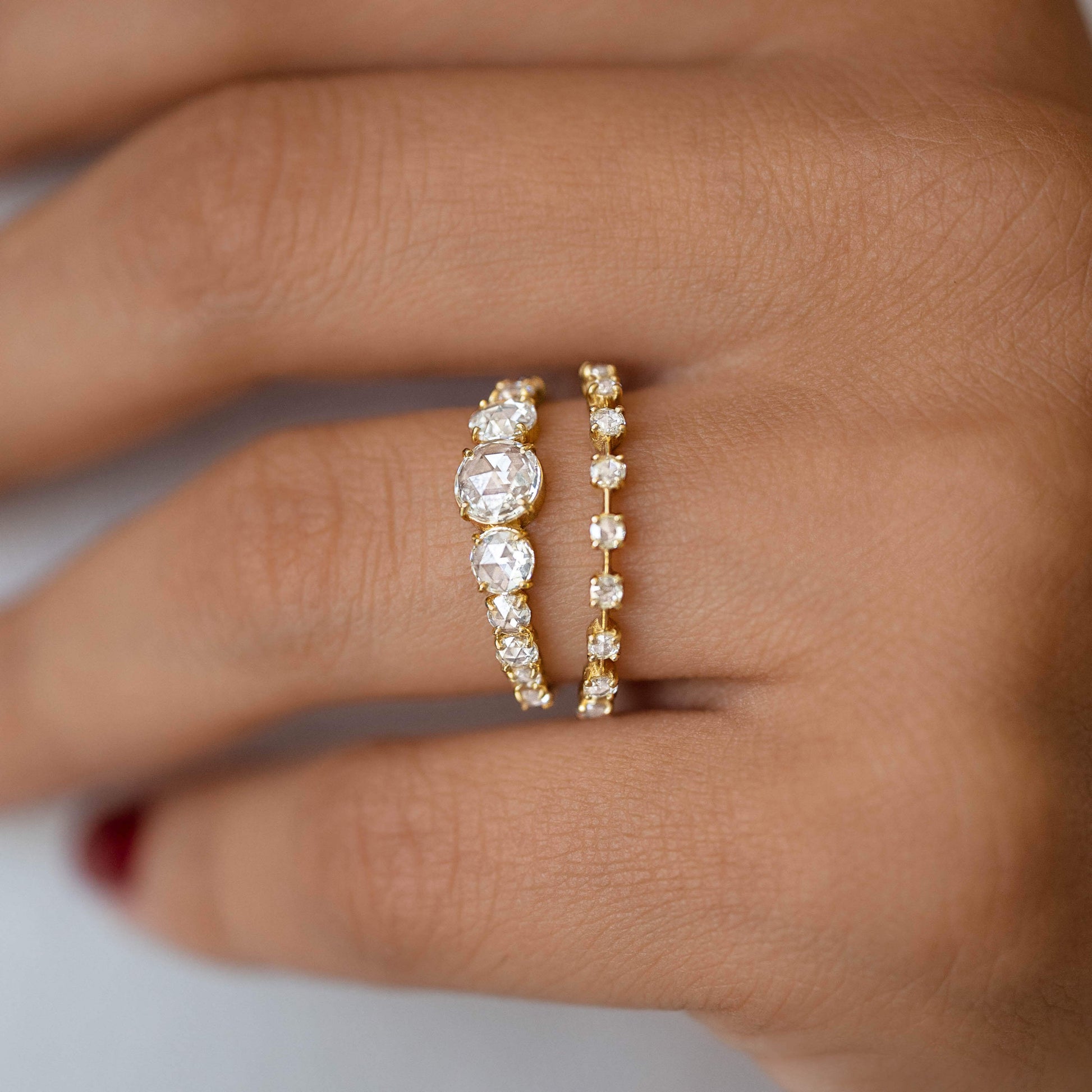 Pave Style-Rose Cut Lab Grown Diamond Engagement Ring - Detail view