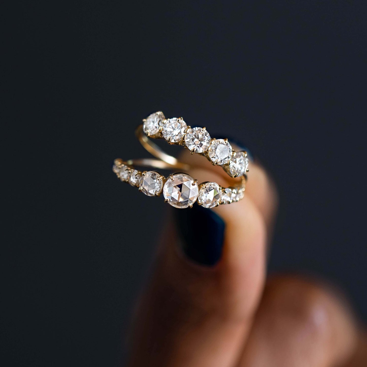 Pave Style-Rose Cut Lab Grown Diamond Engagement Ring - On model