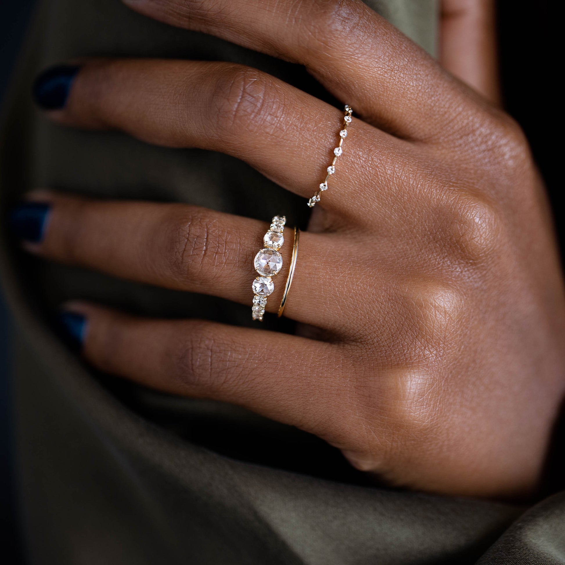 Pave Style-Rose Cut Lab Grown Diamond Engagement Ring - Front view