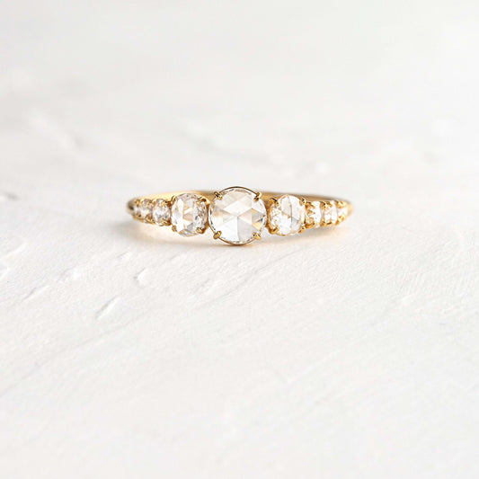 Pave Style-Rose Cut Lab Grown Diamond Engagement Ring - Front view