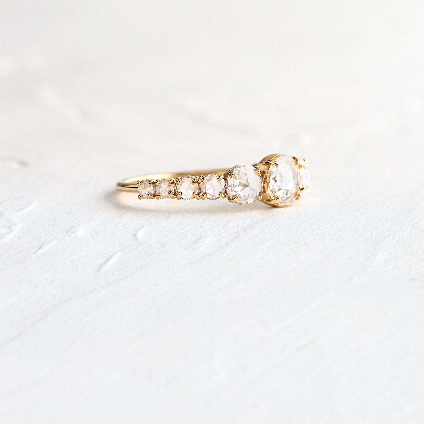 Pave Style-Rose Cut Lab Grown Diamond Engagement Ring - Front view