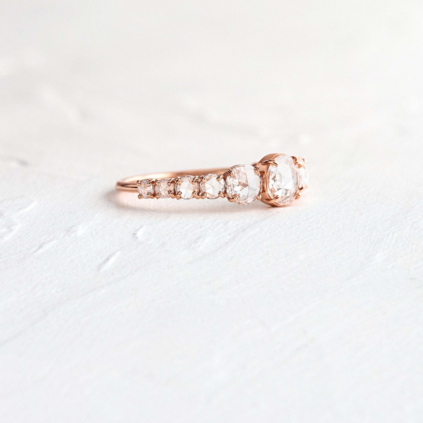 Pave Style-Rose Cut Lab Grown Diamond Engagement Ring - Front view