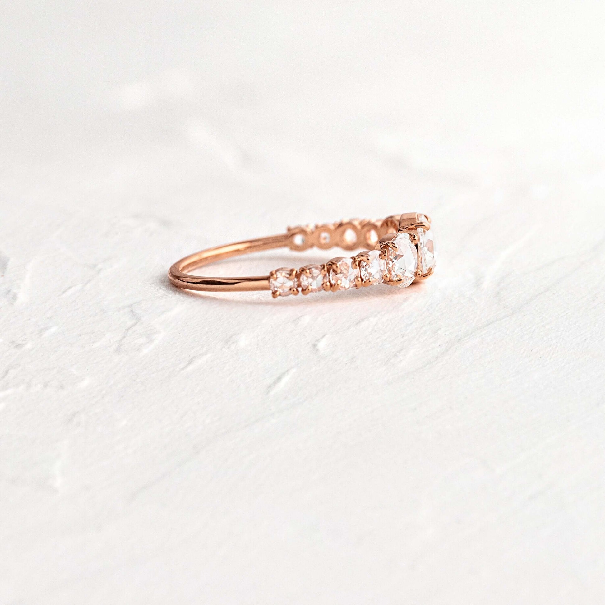 Pave Style-Rose Cut Lab Grown Diamond Engagement Ring - Side view