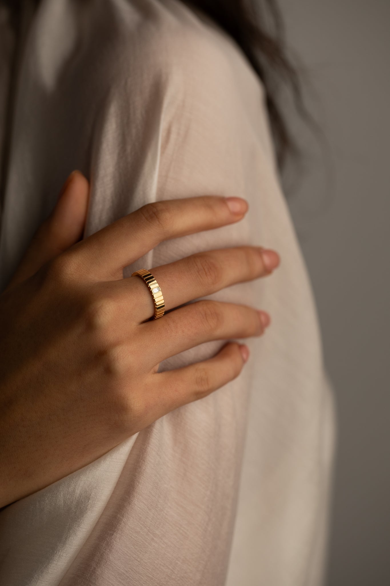 Ribbed- 0.04 CT Baguette Lab Grown Diamond Wedding BandRibbed- 0.04 CT Baguette Lab Grown Diamond Wedding Band - Back view