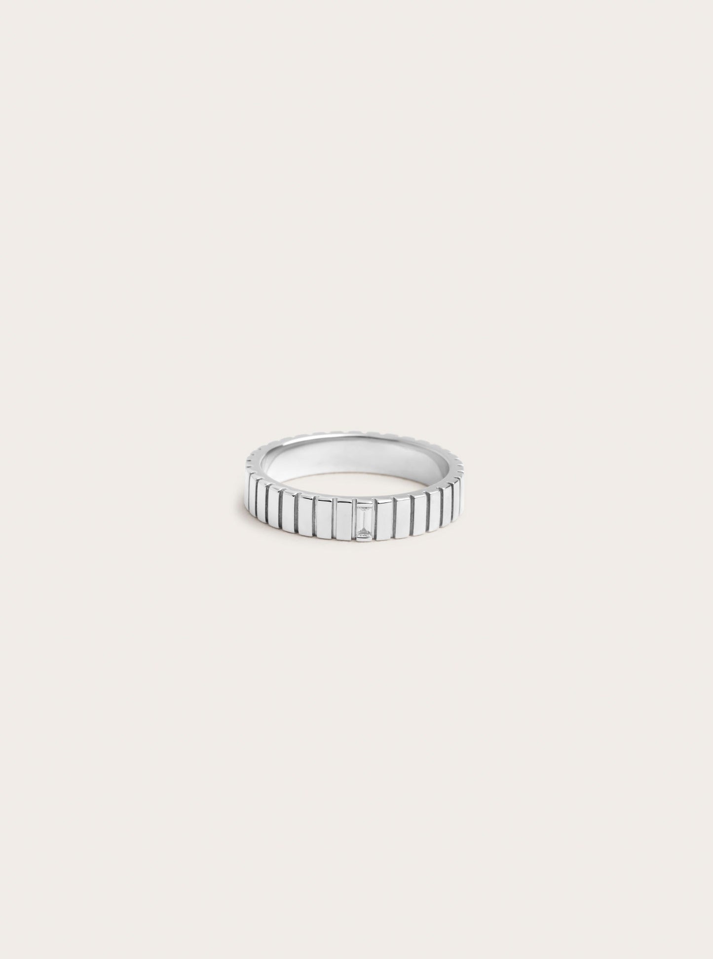 Ribbed- 0.04 CT Baguette Lab Grown Diamond Wedding BandRibbed- 0.04 CT Baguette Lab Grown Diamond Wedding Band - On model