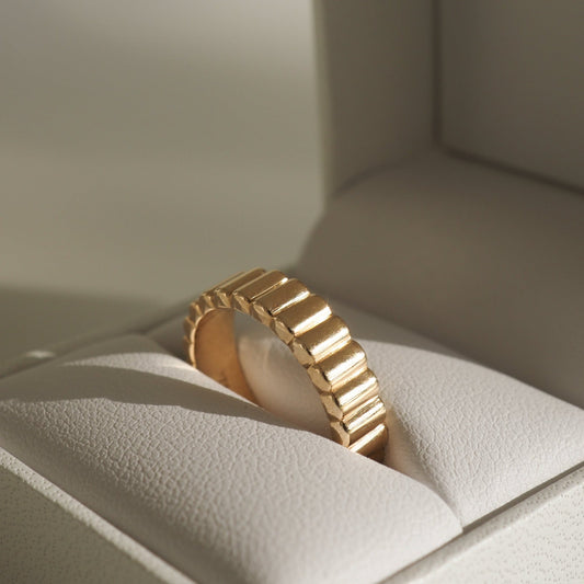 Ribbed Cigar- Wedding BandRibbed Cigar- Wedding Band - Front view