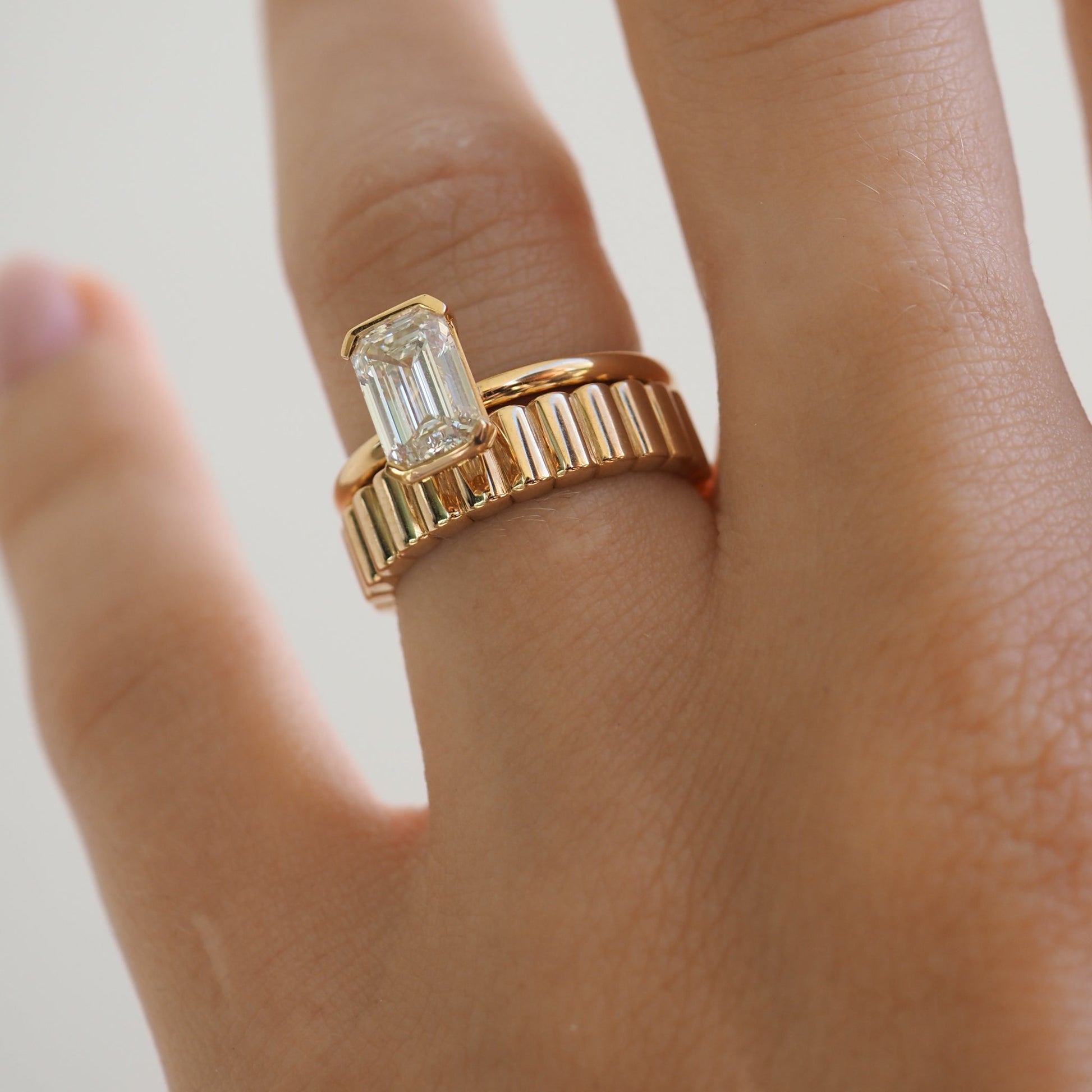 Ribbed Cigar- Wedding BandRibbed Cigar- Wedding Band - Front view