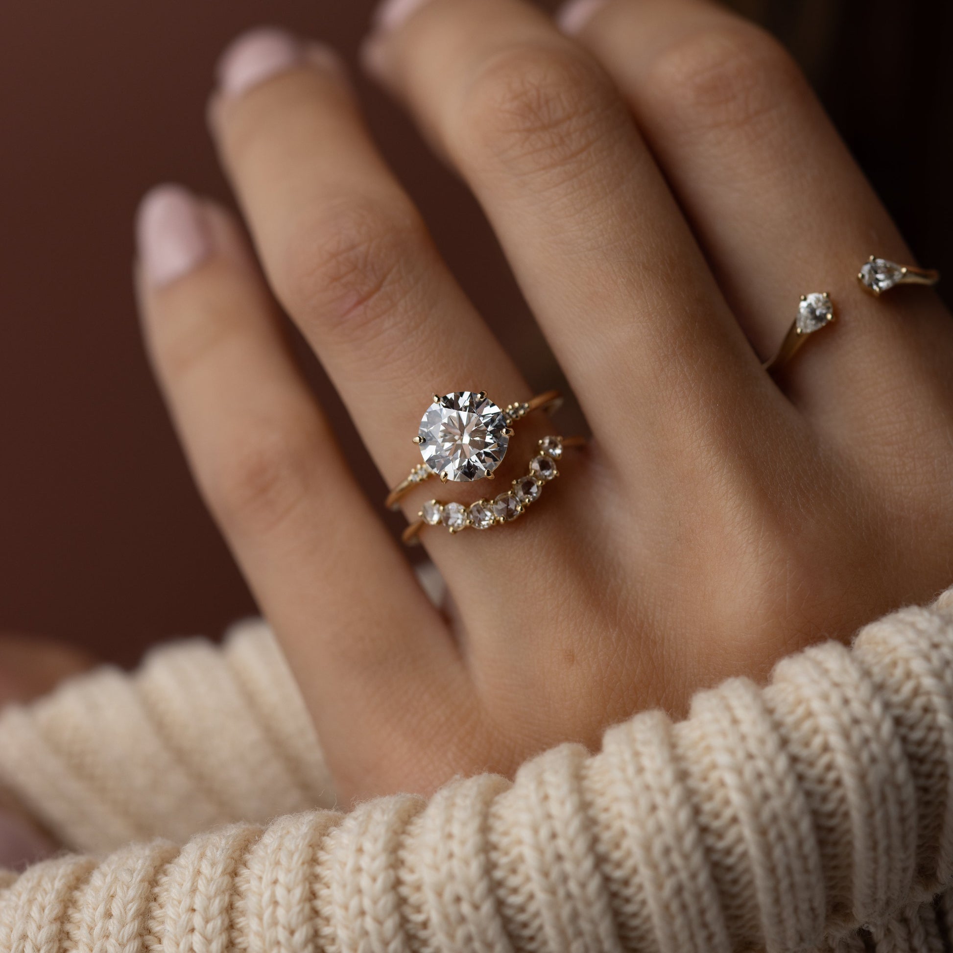 Six Stone-Round Lab Grown Diamond Engagement Ring - Back view