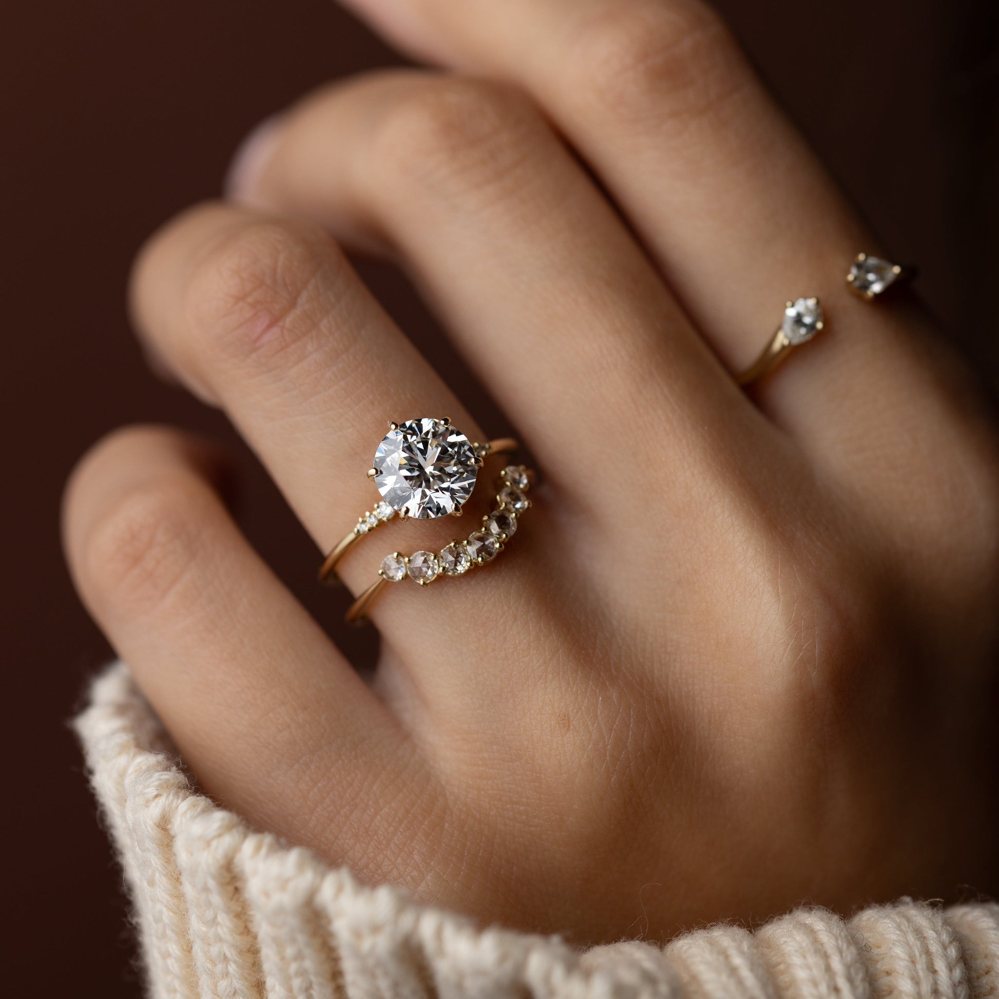 Six Stone-Round Lab Grown Diamond Engagement Ring - Detail view