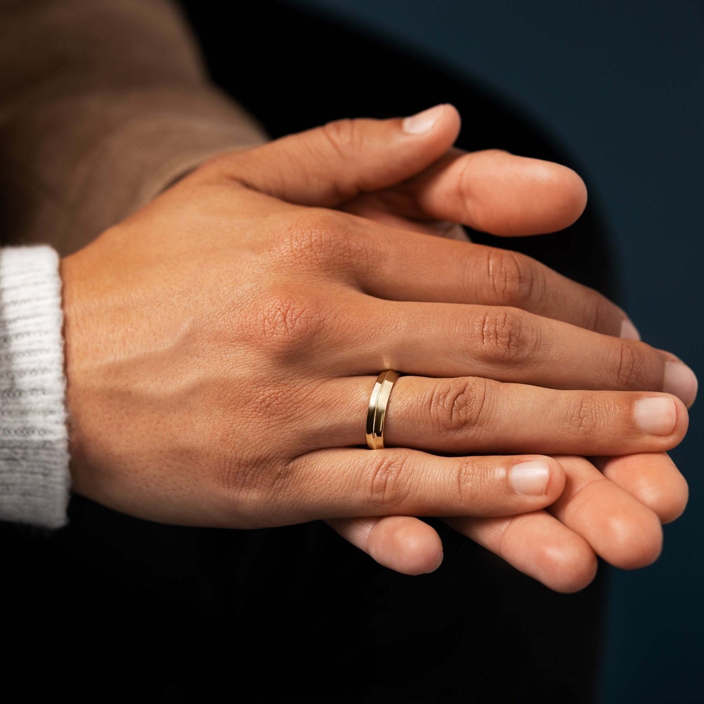 Soft Bevel- Men's Wedding BandSoft Bevel- Men's Wedding Band - On model