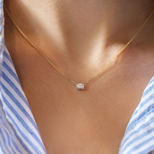 Solitaire- 0.4 CT Emerald Lab Grown Diamond NecklaceSolitaire- 0.4 CT Emerald Lab Grown Diamond Necklace - Front view