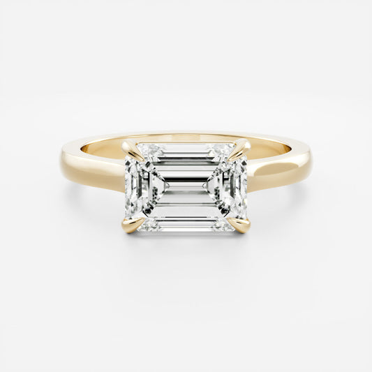 East West Solitaire Cathedral- 3.0 CT Emerald Moissanite Engagement RingEast West Solitaire Cathedral- 3.0 CT Emerald Moissanite Engagement Ring - Front view