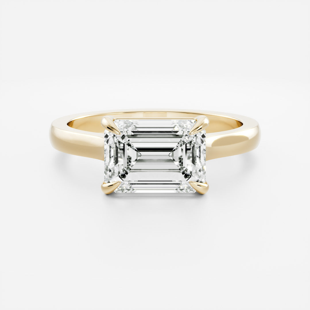 East West Solitaire Cathedral- 3.0 CT Emerald Moissanite Engagement RingEast West Solitaire Cathedral- 3.0 CT Emerald Moissanite Engagement Ring - Front view