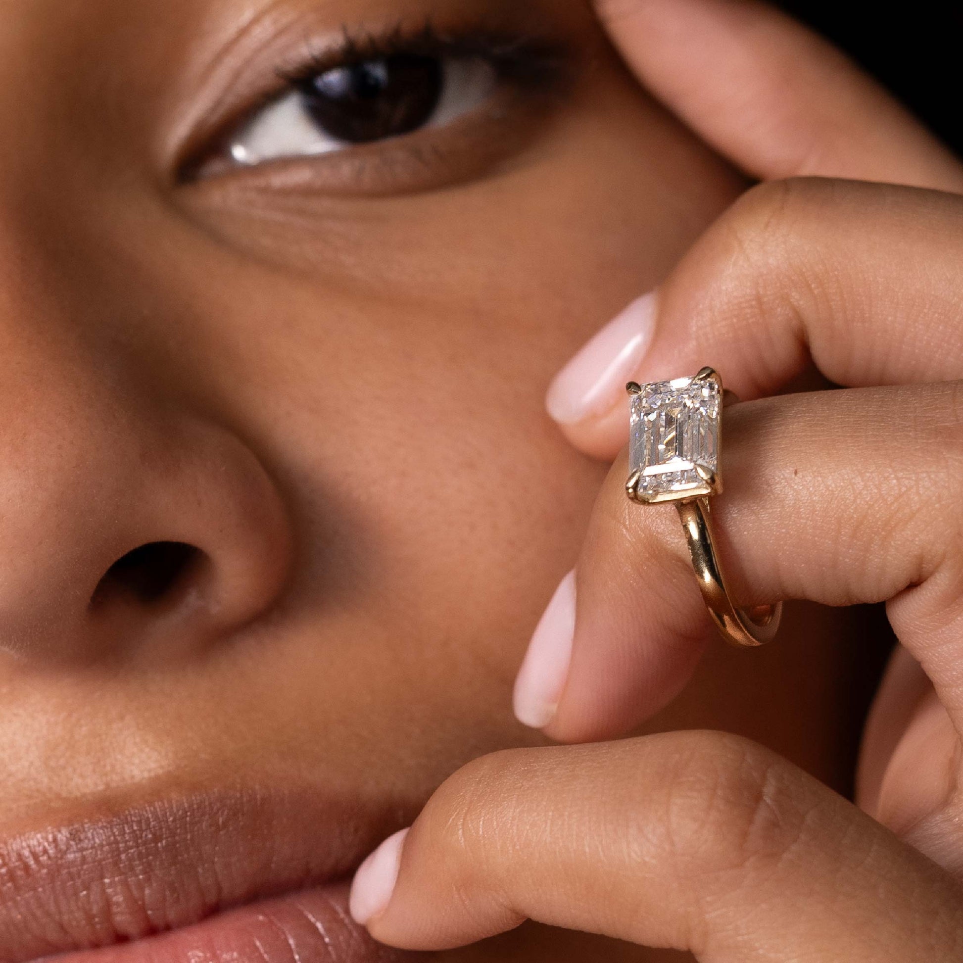 East West Solitaire Cathedral- 3.0 CT Emerald Moissanite Engagement RingEast West Solitaire Cathedral- 3.0 CT Emerald Moissanite Engagement Ring - Back view