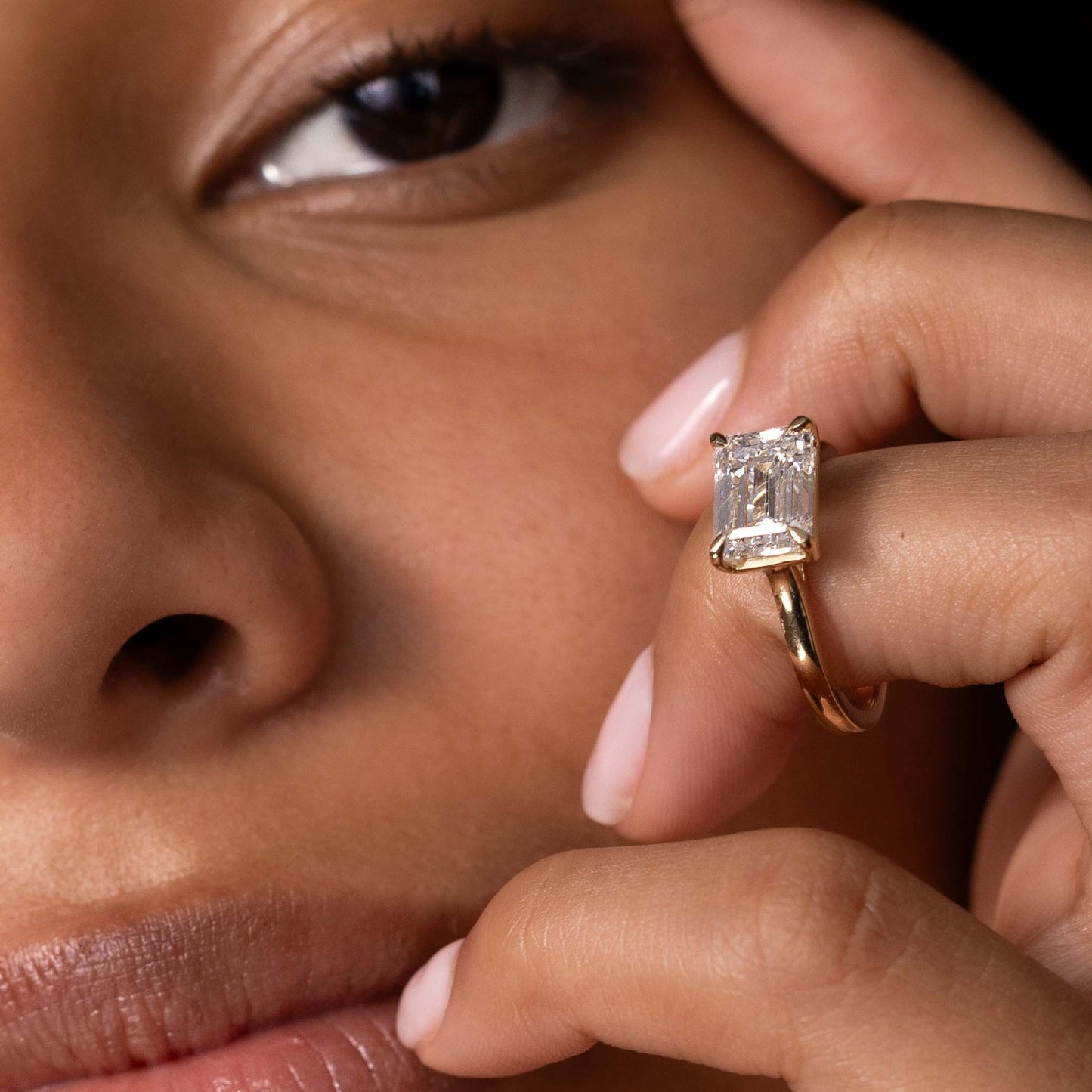 East West Solitaire Cathedral- 3.0 CT Emerald Moissanite Engagement RingEast West Solitaire Cathedral- 3.0 CT Emerald Moissanite Engagement Ring - Back view