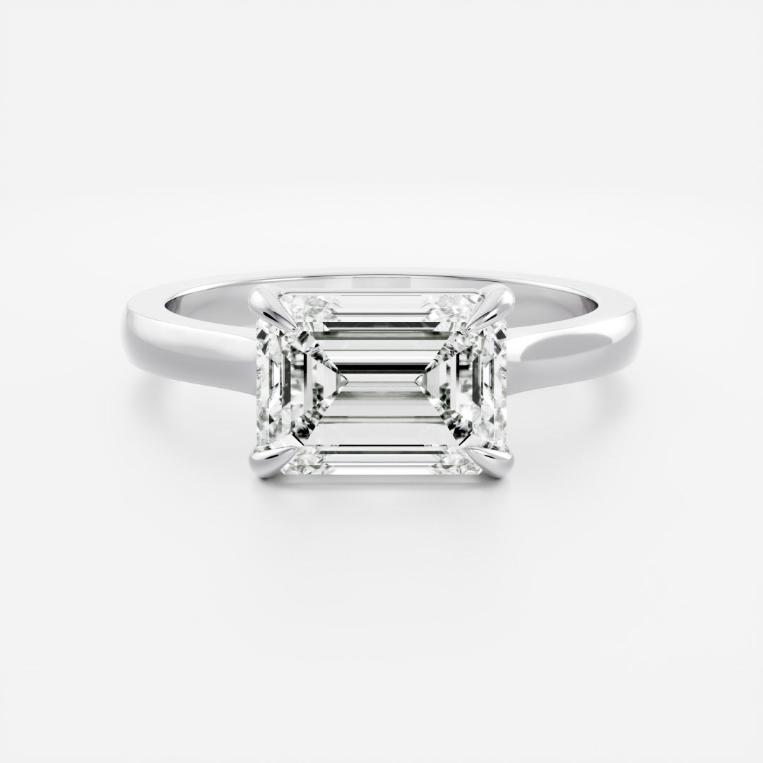 East West Solitaire Cathedral- 3.0 CT Emerald Moissanite Engagement RingEast West Solitaire Cathedral- 3.0 CT Emerald Moissanite Engagement Ring - Detail view