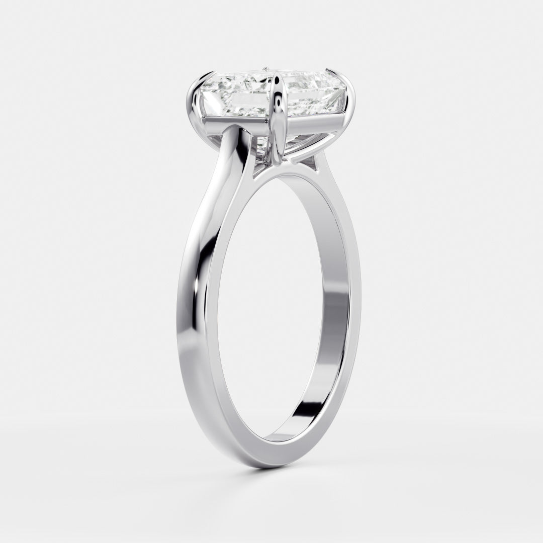 East West Solitaire Cathedral- 3.0 CT Emerald Moissanite Engagement RingEast West Solitaire Cathedral- 3.0 CT Emerald Moissanite Engagement Ring - On model
