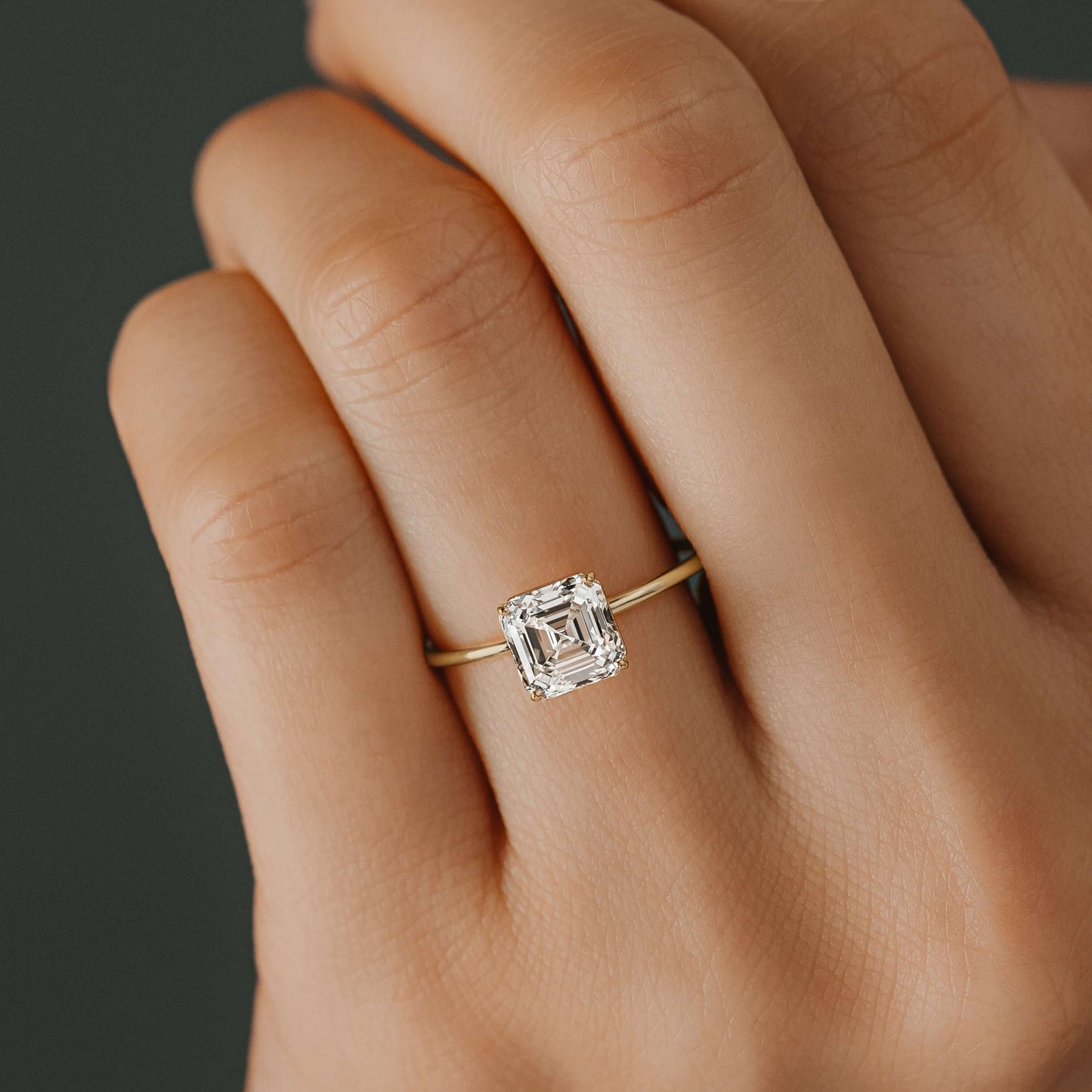 Solitaire-Asscher Lab Grown Diamond Engagement Ring - On model
