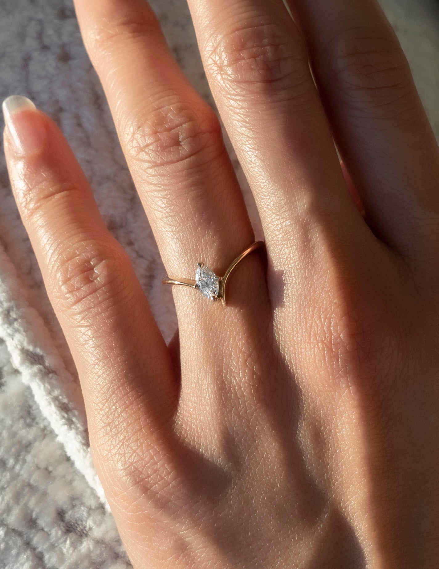 Solitaire Asymmetrical Band-Marquise Lab Grown Diamond Engagement Ring - Back view