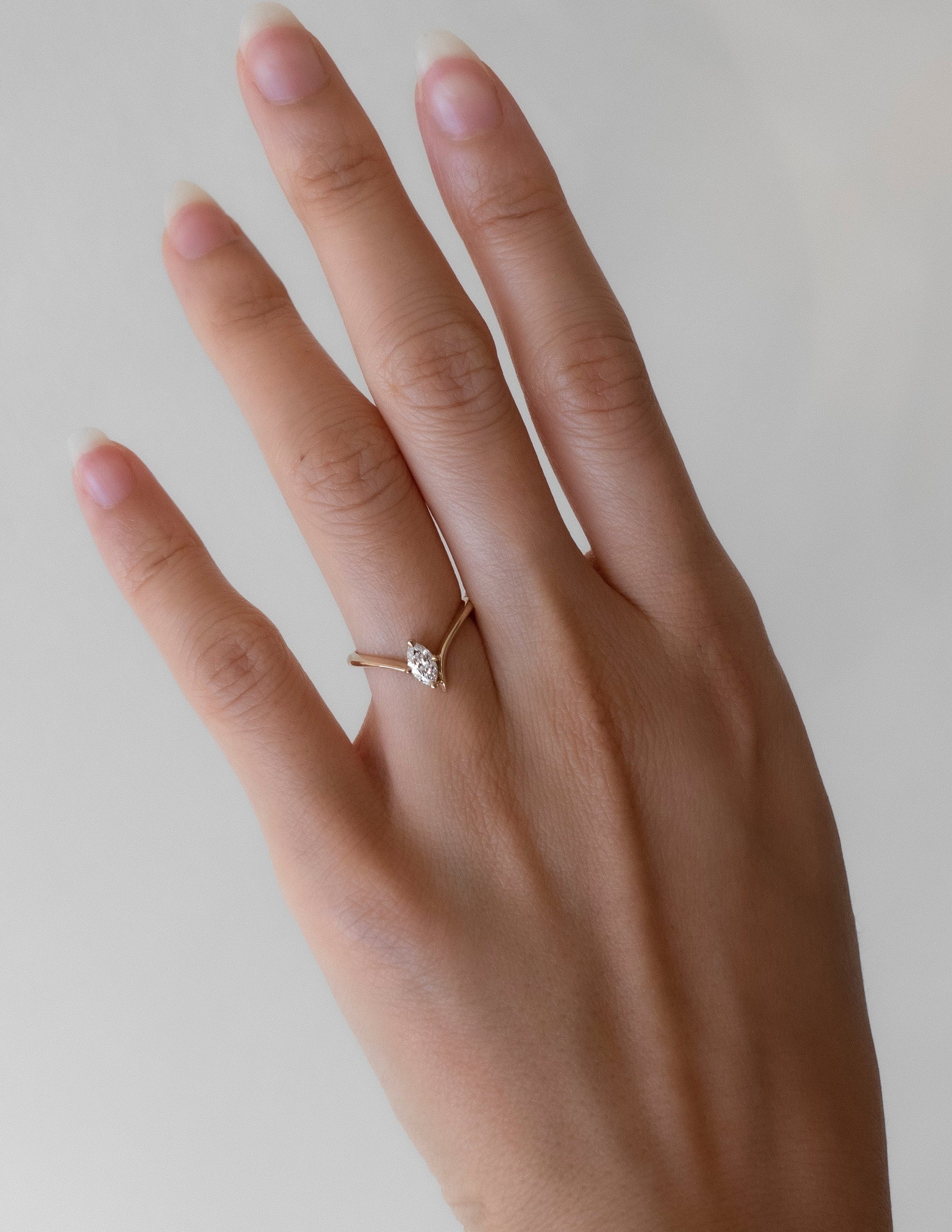 Solitaire Asymmetrical Band-Marquise Lab Grown Diamond Engagement Ring - Detail view