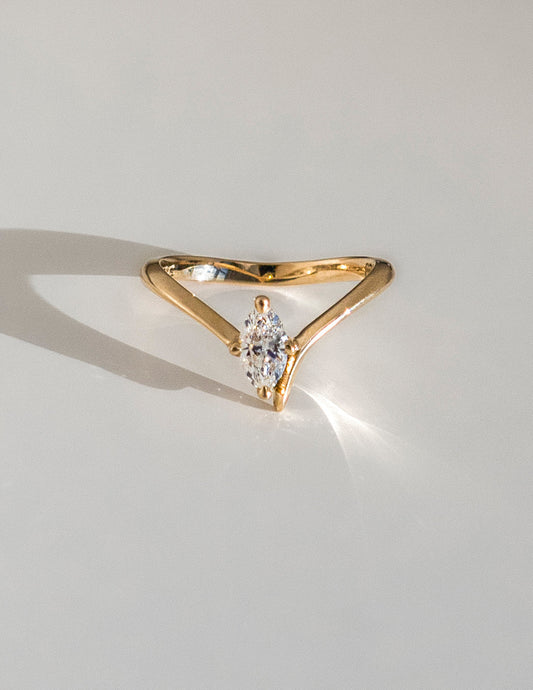 Solitaire Asymmetrical Band-Marquise Lab Grown Diamond Engagement Ring - Front view