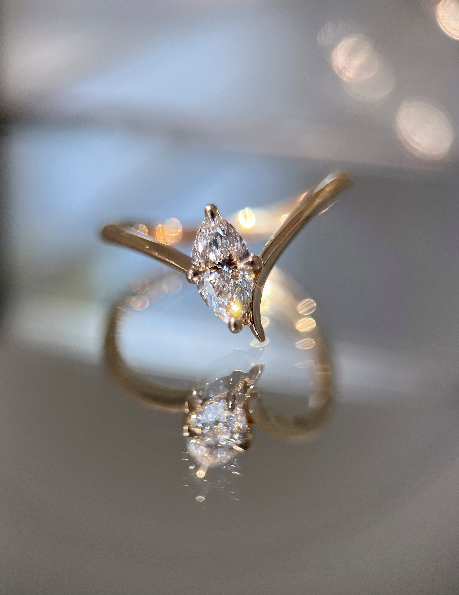 Solitaire Asymmetrical Band-Marquise Lab Grown Diamond Engagement Ring - Back view