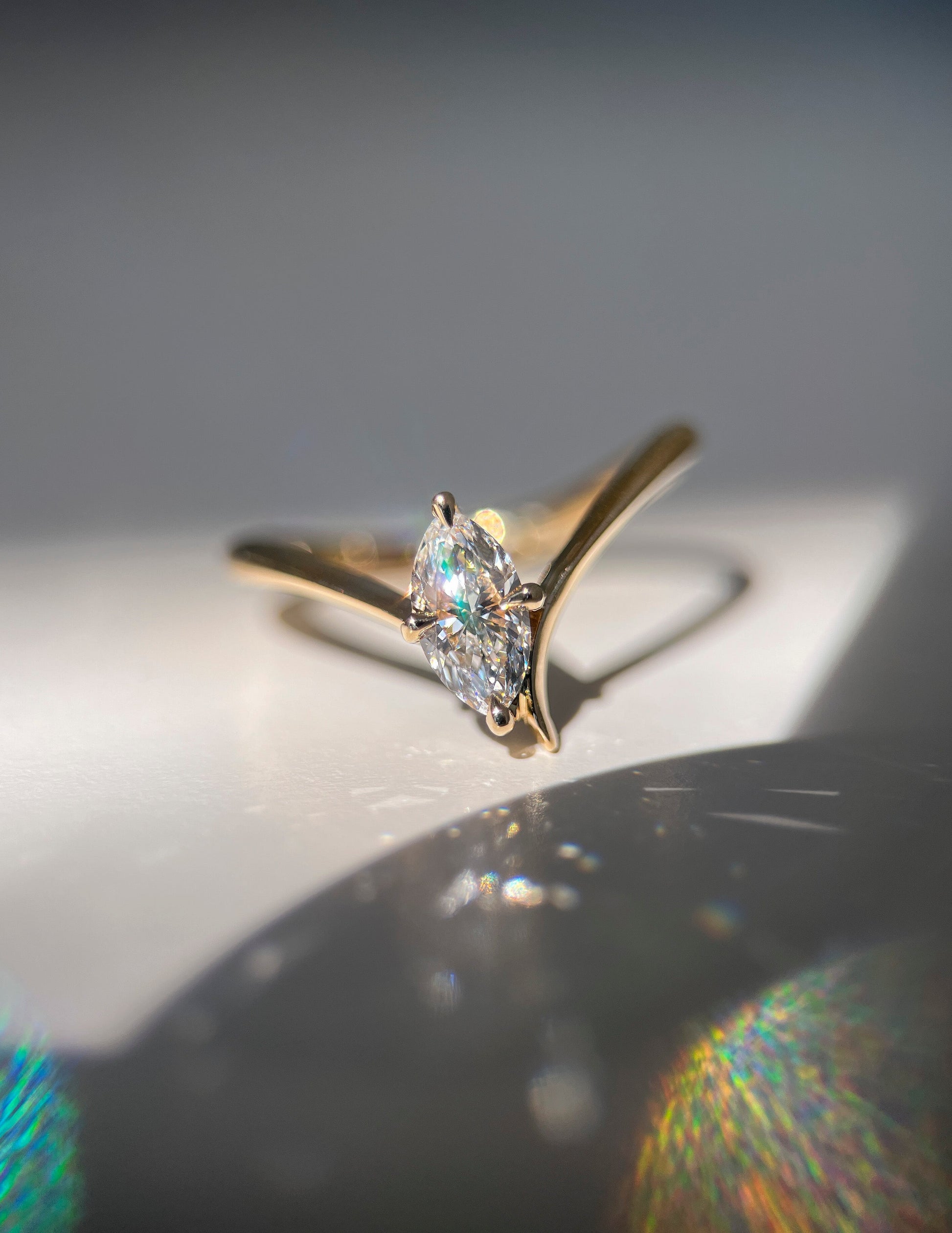 Solitaire Asymmetrical Band-Marquise Lab Grown Diamond Engagement Ring - Detail view