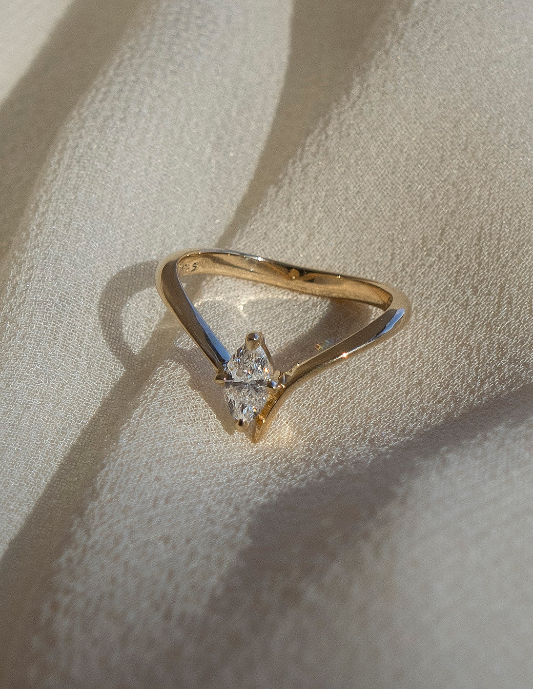Solitaire Asymmetrical Band-Marquise Lab Grown Diamond Engagement Ring - On model