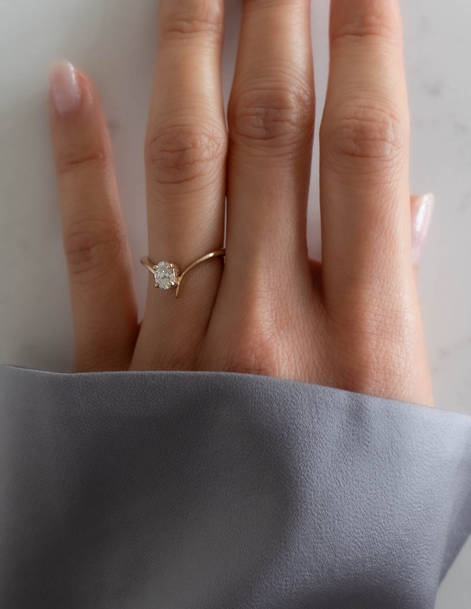 Solitaire Asymmetrical Band-Oval Lab Grown Diamond Engagement Ring - Back view