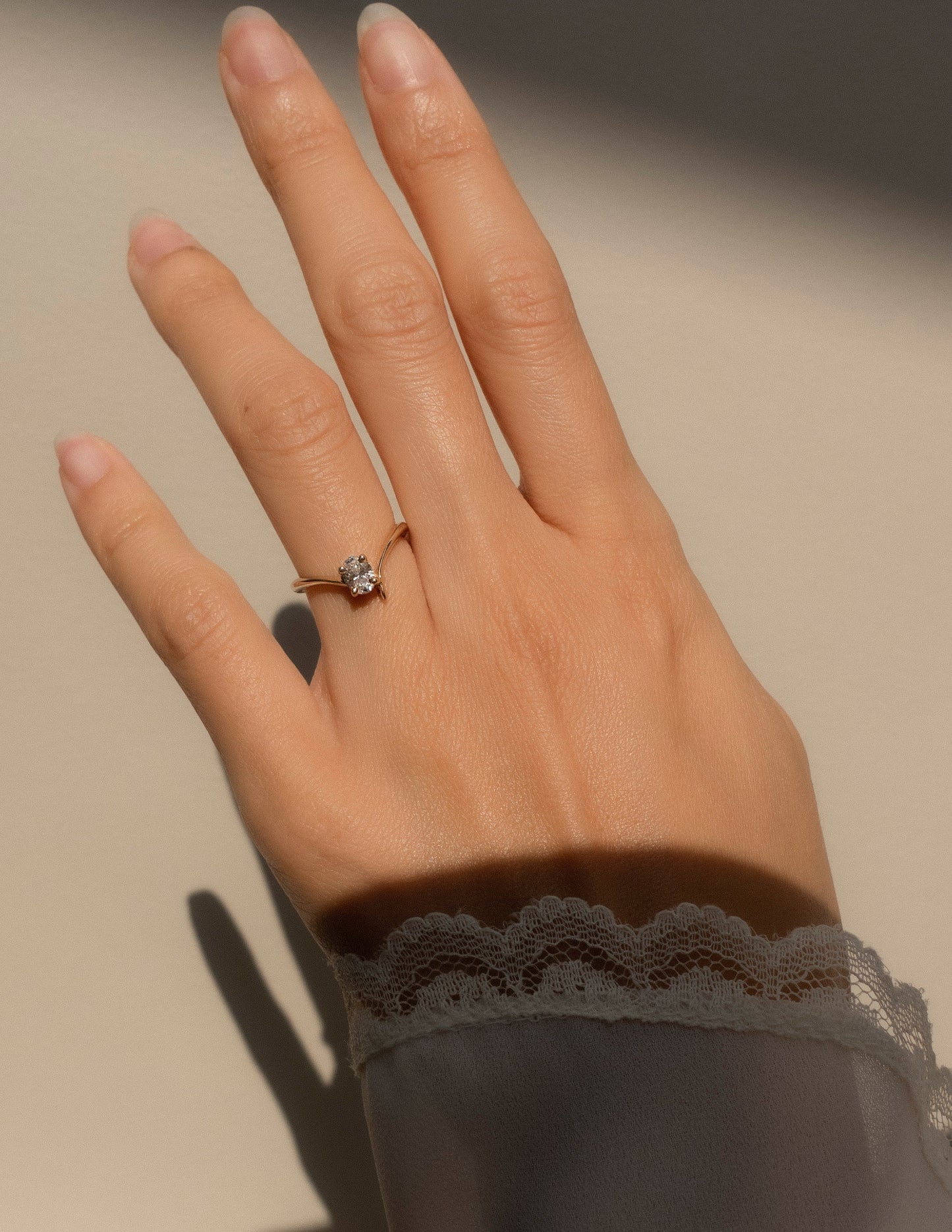 Solitaire Asymmetrical Band-Oval Lab Grown Diamond Engagement Ring - Detail view