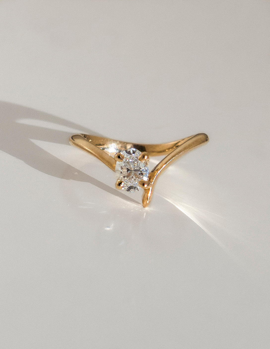 Solitaire Asymmetrical Band-Oval Lab Grown Diamond Engagement Ring - Front view