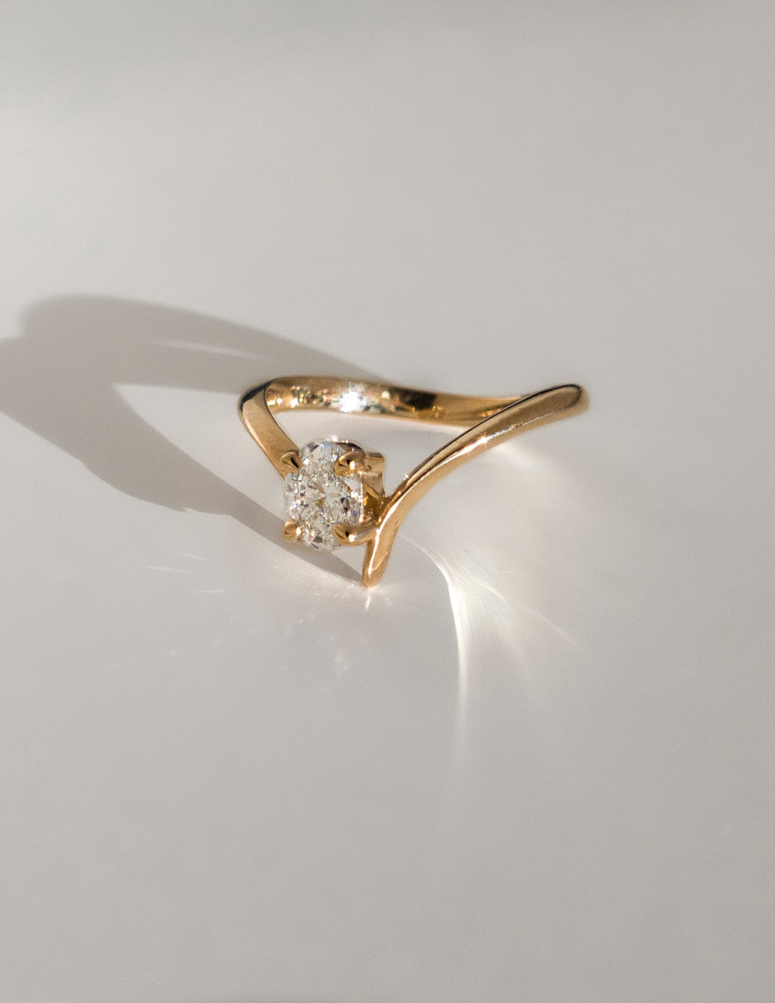 Solitaire Asymmetrical Band-Oval Lab Grown Diamond Engagement Ring - Front view