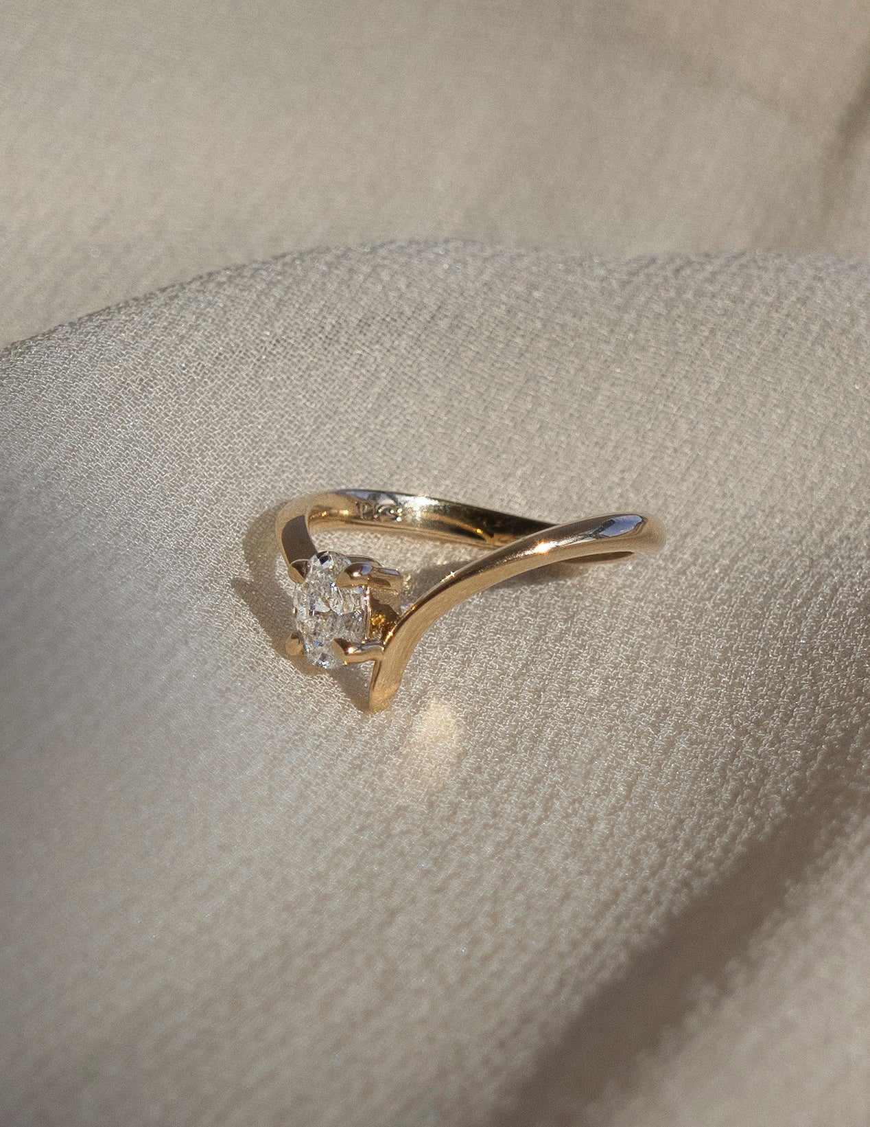 Solitaire Asymmetrical Band-Oval Lab Grown Diamond Engagement Ring - Back view