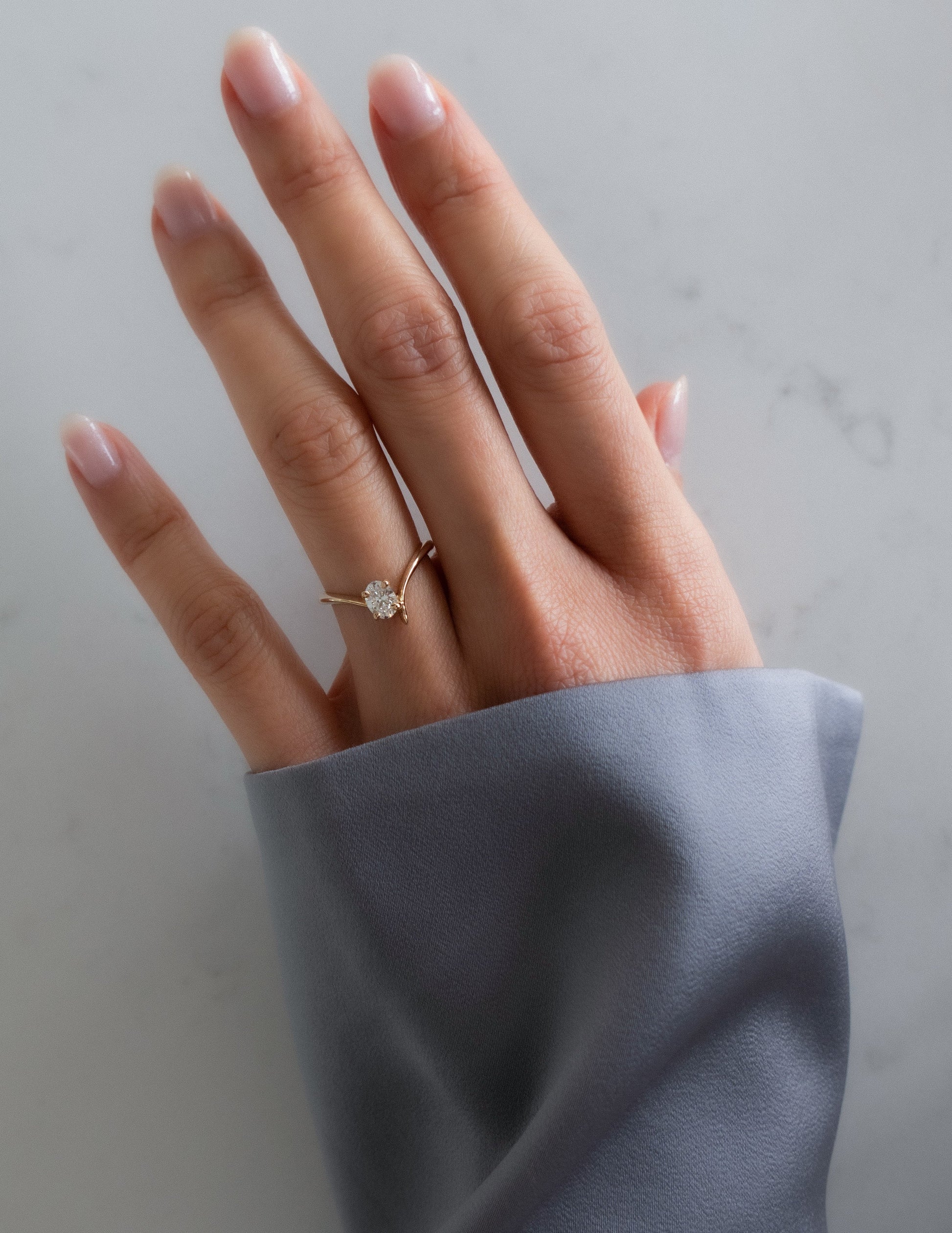 Solitaire Asymmetrical Band-Oval Lab Grown Diamond Engagement Ring - Front view