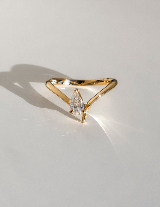 Solitaire Asymmetrical Band-Pear Lab Grown Diamond Engagement Ring - Front view