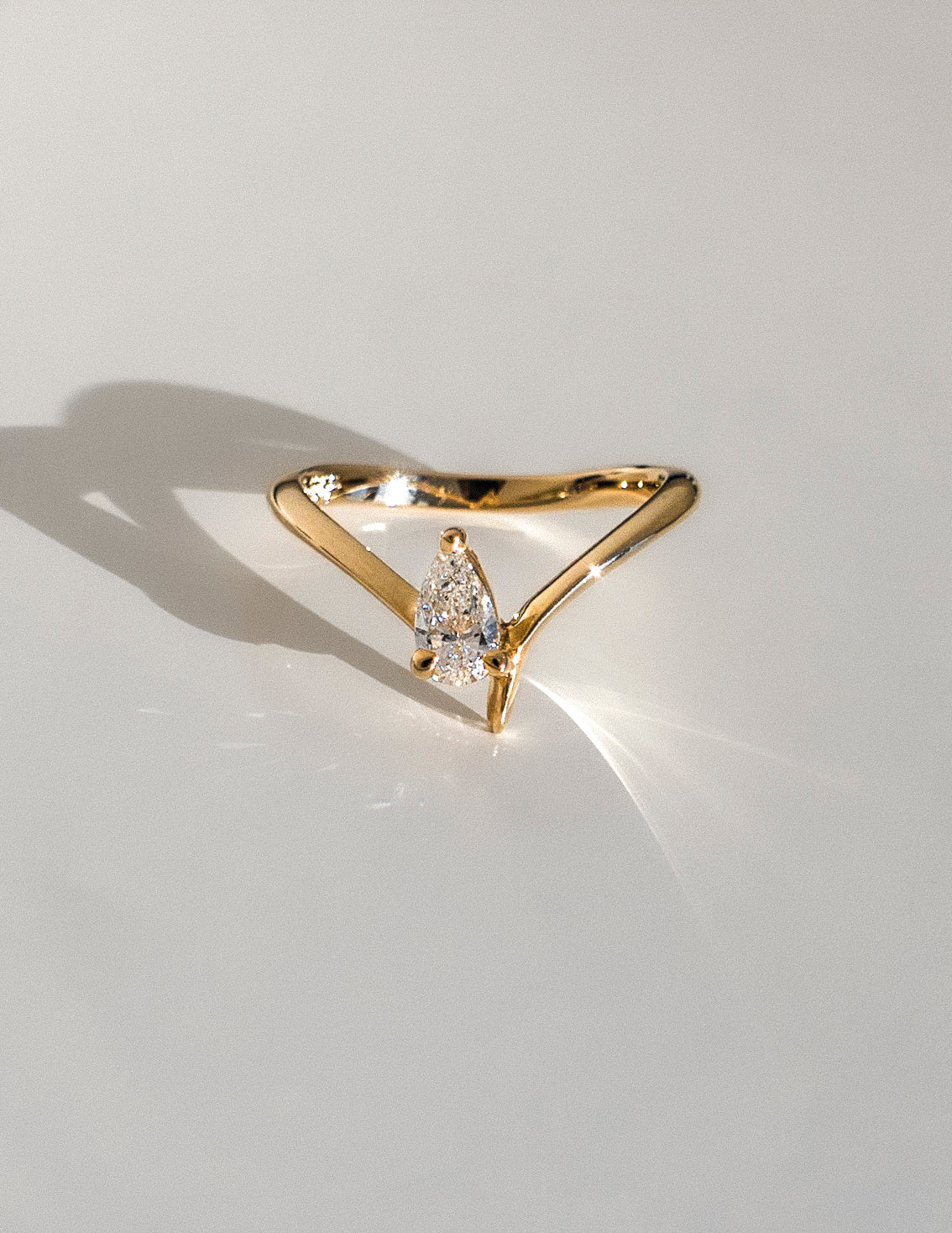 Solitaire Asymmetrical Band-Pear Lab Grown Diamond Engagement Ring - Front view