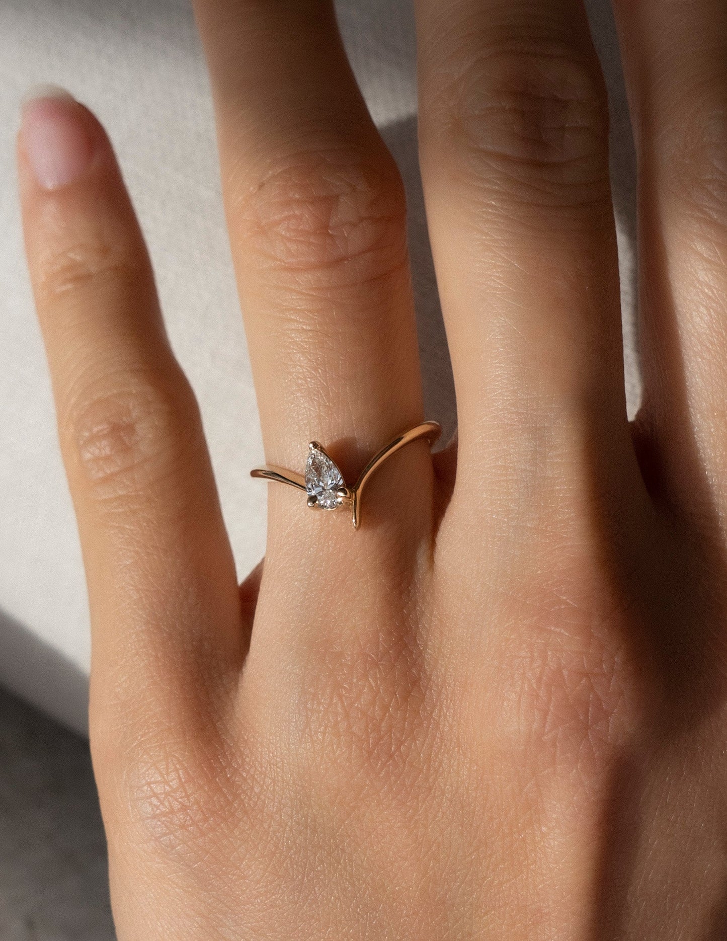 Solitaire Asymmetrical Band-Pear Lab Grown Diamond Engagement Ring - Front view