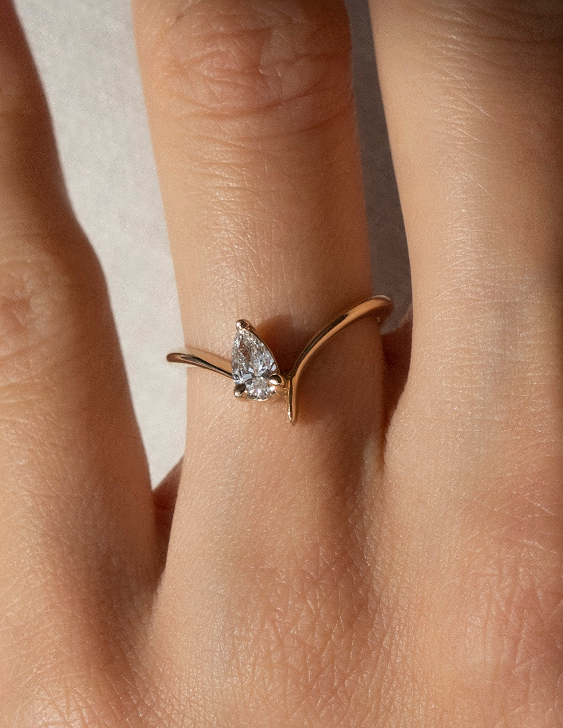 Solitaire Asymmetrical Band-Pear Lab Grown Diamond Engagement Ring - Side view