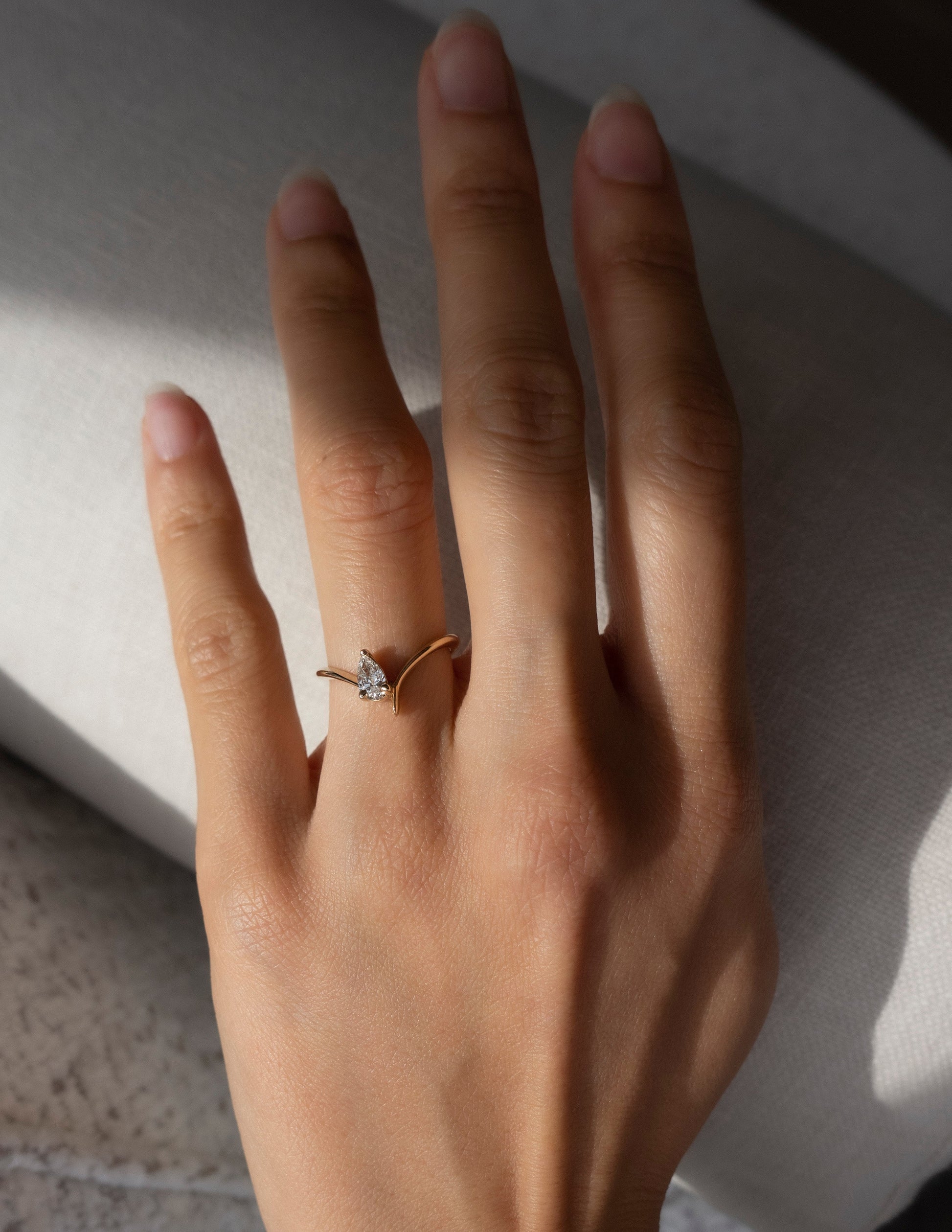 Solitaire Asymmetrical Band-Pear Lab Grown Diamond Engagement Ring - Back view