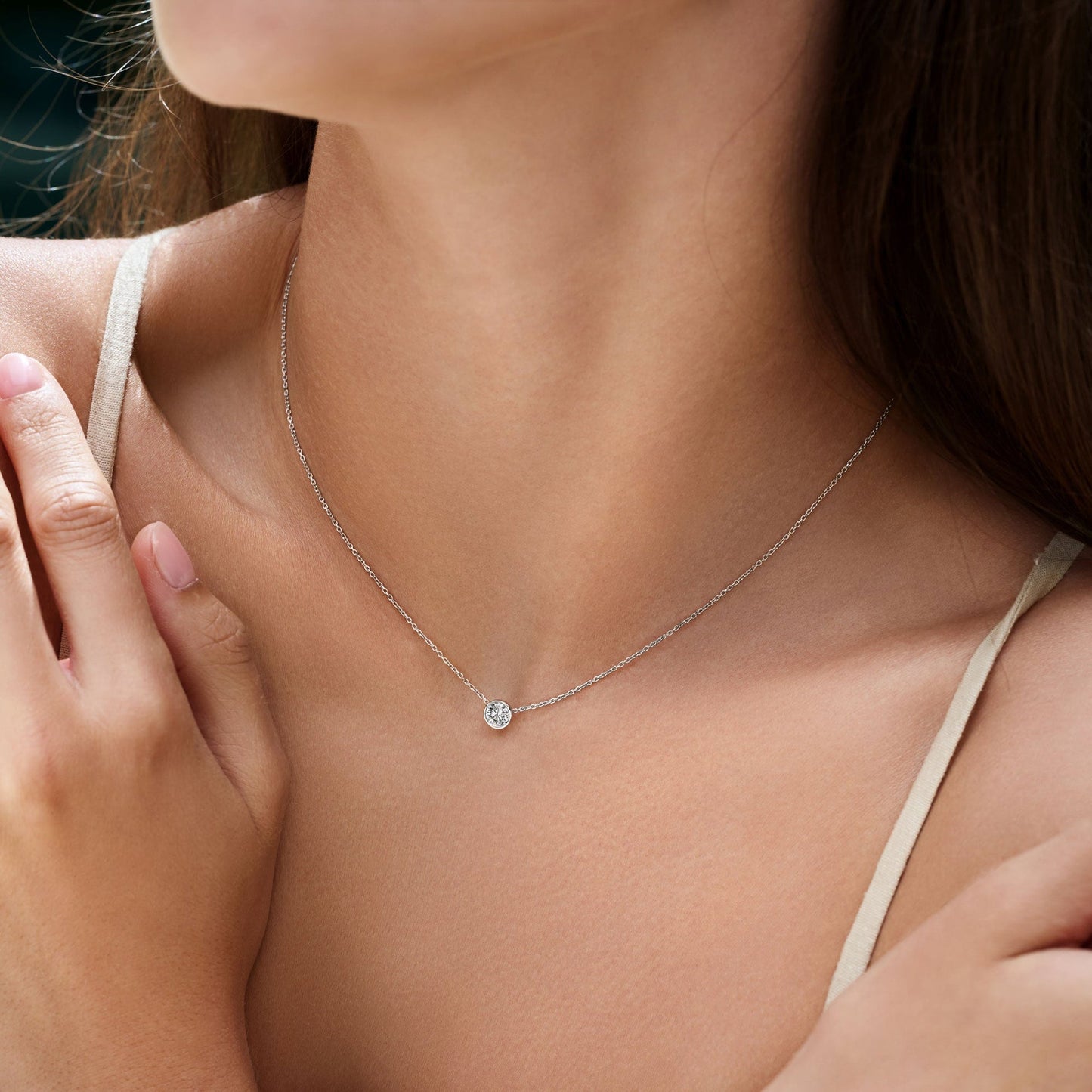 Solitaire Bezel- 0.5 CT Round Lab Grown Diamond NecklaceSolitaire Bezel- 0.5 CT Round Lab Grown Diamond Necklace - Front view