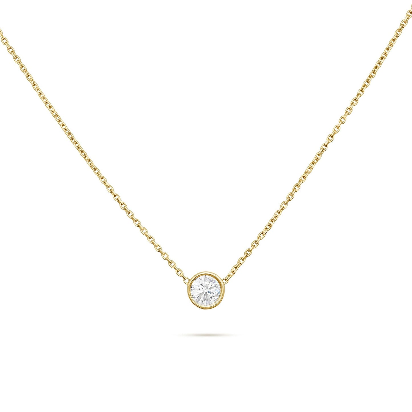 Solitaire Bezel- 0.5 CT Round Lab Grown Diamond NecklaceSolitaire Bezel- 0.5 CT Round Lab Grown Diamond Necklace - Side view