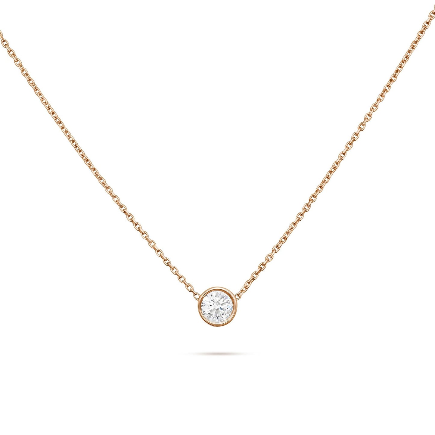 Solitaire Bezel- 0.5 CT Round Lab Grown Diamond NecklaceSolitaire Bezel- 0.5 CT Round Lab Grown Diamond Necklace - On model