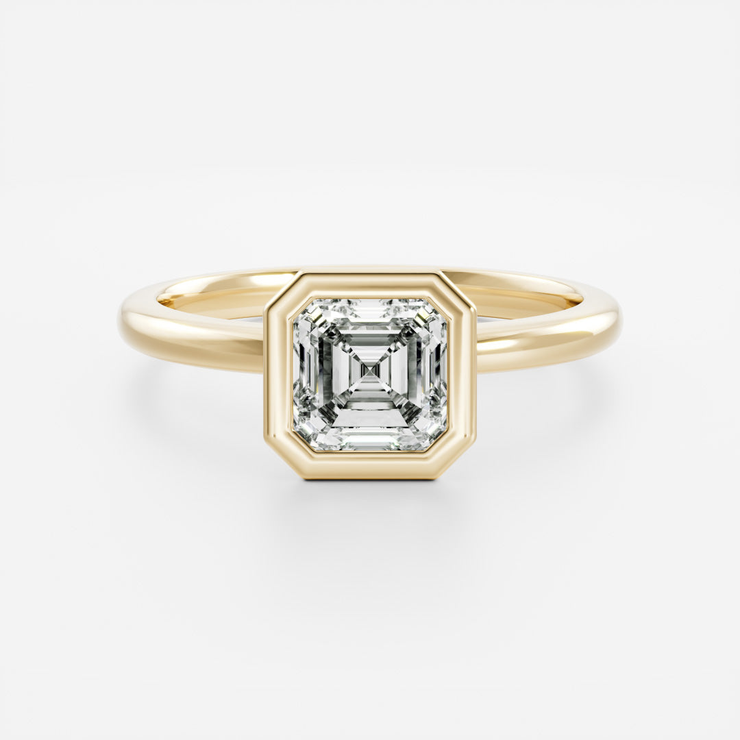 Solitaire Bezel- 1.3 CT Asscher Moissanite Engagement RingSolitaire Bezel- 1.3 CT Asscher Moissanite Engagement Ring - Front view
