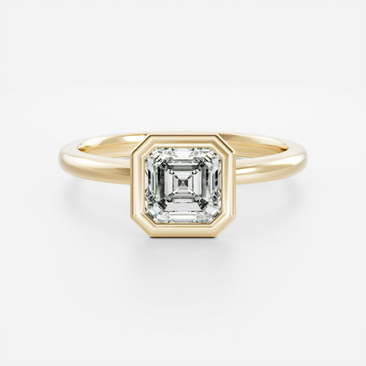 Solitaire Bezel- 1.3 CT Asscher Moissanite Engagement RingSolitaire Bezel- 1.3 CT Asscher Moissanite Engagement Ring - Front view
