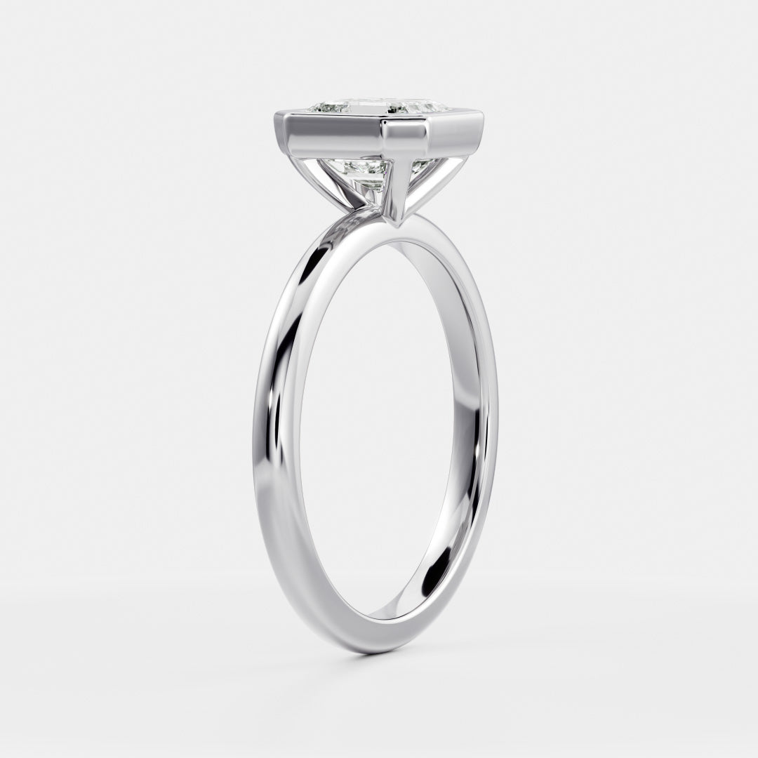 Solitaire Bezel- 1.3 CT Asscher Moissanite Engagement RingSolitaire Bezel- 1.3 CT Asscher Moissanite Engagement Ring - On model