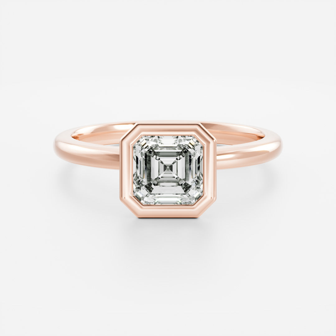 Solitaire Bezel- 1.3 CT Asscher Moissanite Engagement RingSolitaire Bezel- 1.3 CT Asscher Moissanite Engagement Ring - Front view