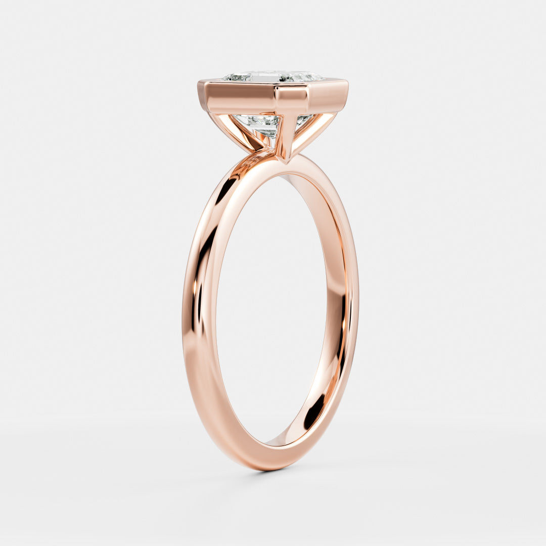 Solitaire Bezel- 1.3 CT Asscher Moissanite Engagement RingSolitaire Bezel- 1.3 CT Asscher Moissanite Engagement Ring - Side view