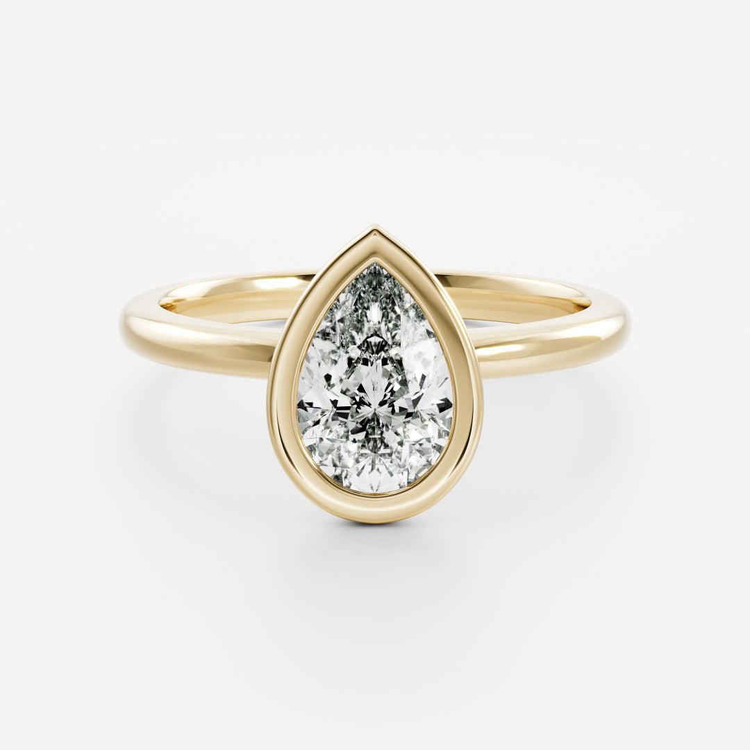 Solitaire Bezel- 1.33 CT Pear Moissanite Engagement RingSolitaire Bezel- 1.33 CT Pear Moissanite Engagement Ring - Front view