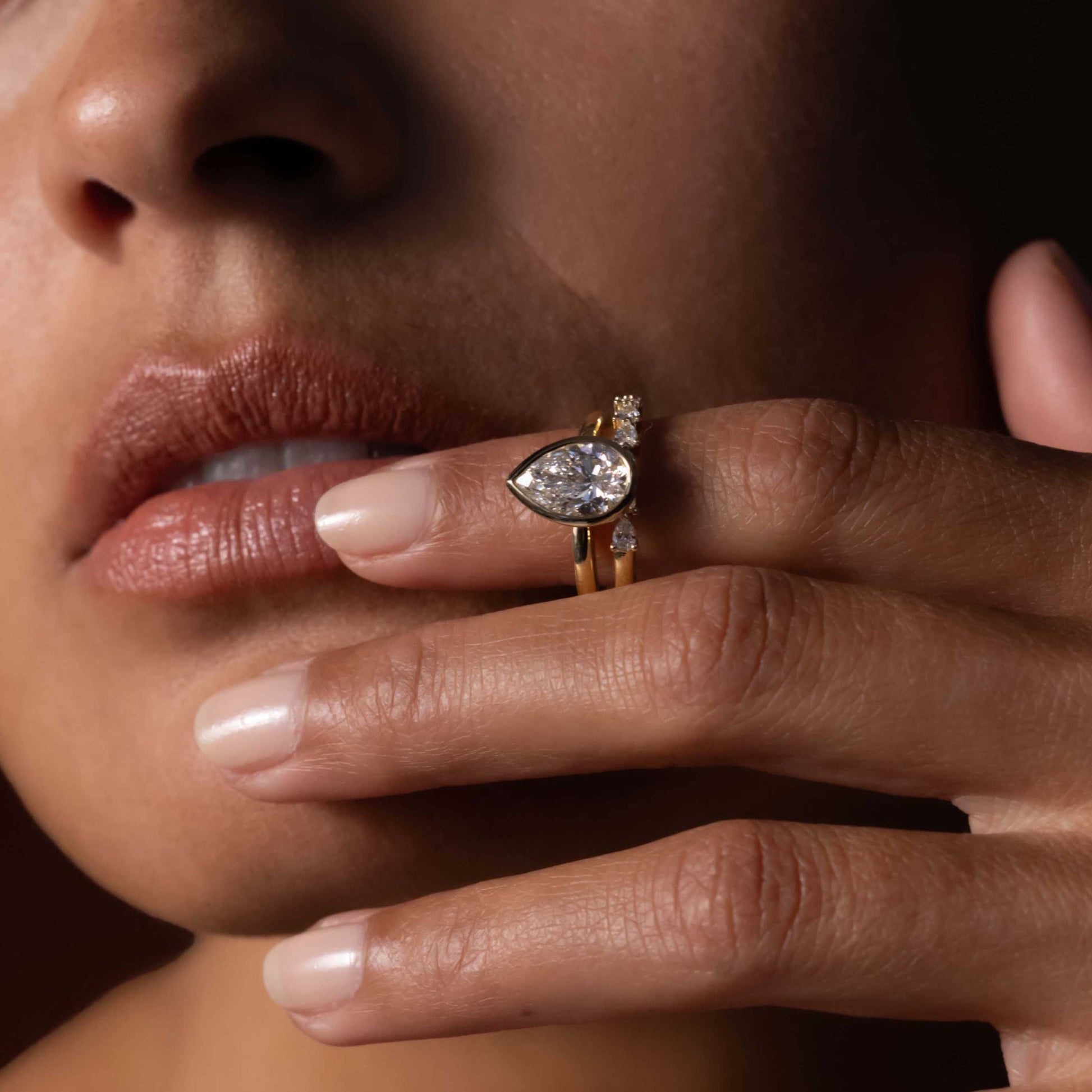 Solitaire Bezel- 1.33 CT Pear Moissanite Engagement RingSolitaire Bezel- 1.33 CT Pear Moissanite Engagement Ring - Side view